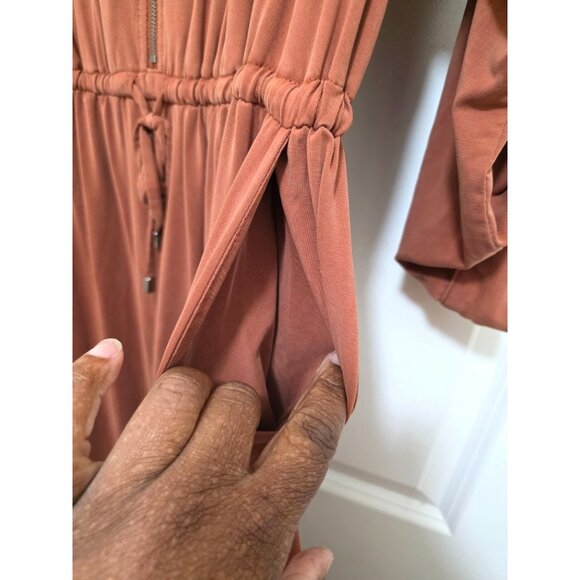 Torrid Rust Brown Midi Dress Zipper Front Drawstring Waist & Rolled Sleeves Size - Picture 6 of 10